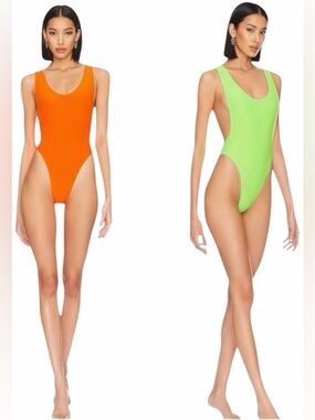 Norma Kamali Reversible Marissa Swimsuit Neon/SOS Orange Medium NWT